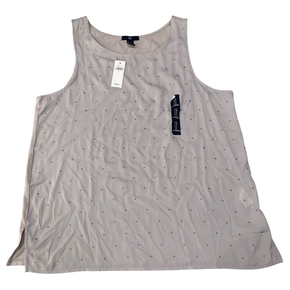 Gap Womens Studded Mixed Media Tank Top Gray Sleeveless Scoop Neck Large NWT